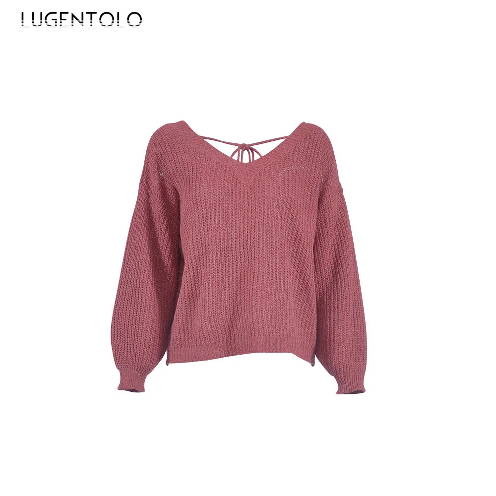 Women Sweater Autumn Sexy V-neck Open Back New Sweaters Fashion Lacing Loose Long Sleeve Solid Color Casual Sweaters Lugentolo
Women Sweater Autumn Sexy V-neck Open Back New Sweaters Fashion Lacing Loose Long Sleeve Solid Color Casual Sweaters Lugentolo