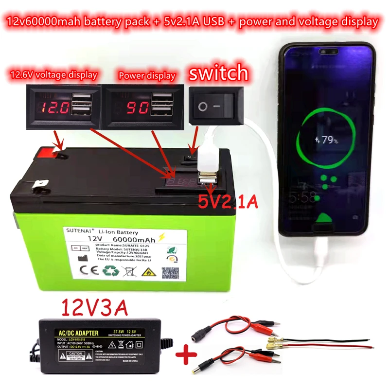 Новый портативный аккумулятор 18650 мощностью 12 в 60 А с разрешением 5v2.1 А для зарядки подходит для электромобилей apple и Samsung
Новый портативный аккумулятор 18650 мощностью 12 в 60 А с разрешением 5v2.1 А для зарядки подходит для электромобилей apple и Samsung