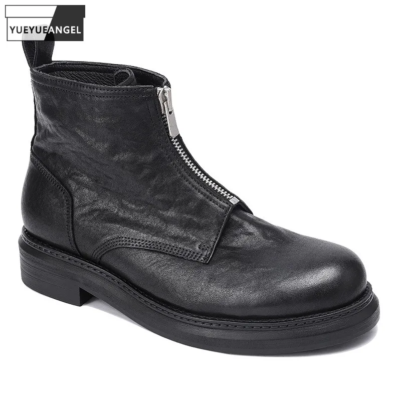 Punk Mens Motorcycle Boots Front Zipper High Top Shoes Platform Work Shoes British Style Cowhide Genuine Leather Ankle Boots Men
Punk Mens Motorcycle Boots Front Zipper High Top Shoes Platform Work Shoes British Style Cowhide Genuine Leather Ankle Boots Men