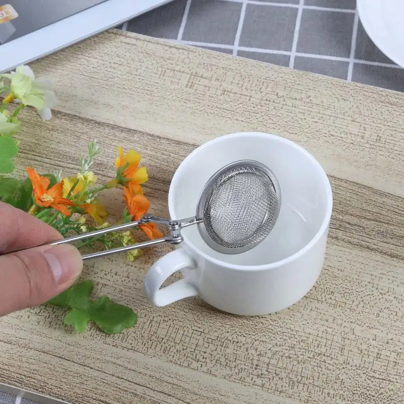

Loose Leaf Spice Teapot Mesh Filter Drinkware Utensils Kitchen Accessories Handle Clip 304 Stainless Steel Tea Infuser Strainer