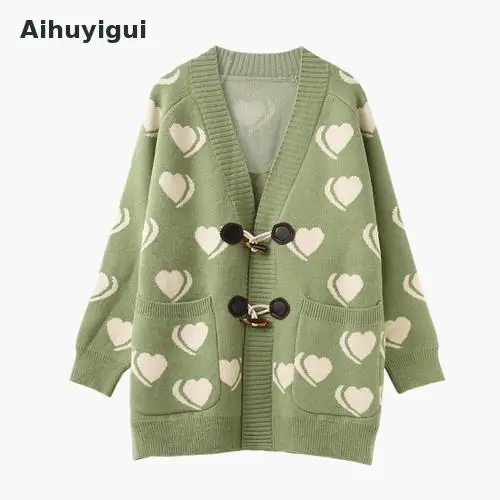 Aihuyigui Autumn Winter Loose Coat Women Open Stitch Heart Knitted Sweater Long Sleeve Horn Buckle Warm Long Cardigans Hs698
Aihuyigui Autumn Winter Loose Coat Women Open Stitch Heart Knitted Sweater Long Sleeve Horn Buckle Warm Long Cardigans Hs698