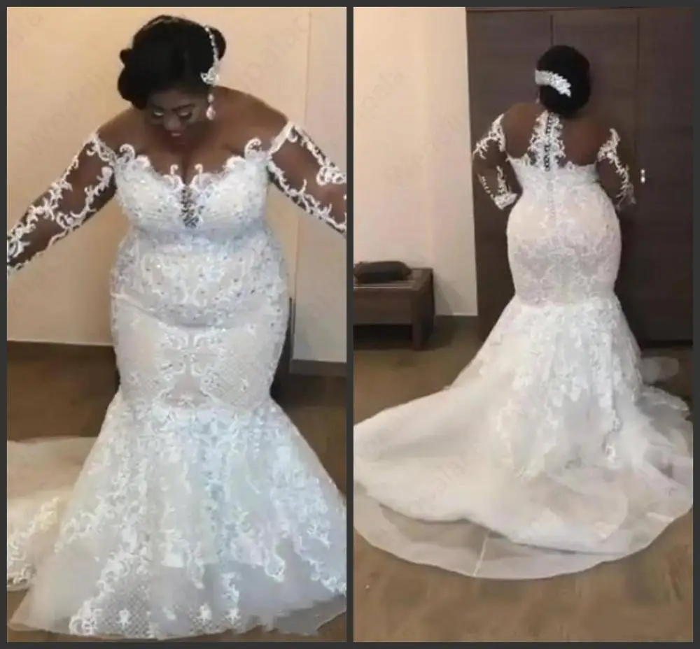 Mermaid wedding dress plus size With Sleeves Jewel Neck Long Train South African Custom Made Bridal Gown With lace Appliuqes
Mermaid wedding dress plus size With Sleeves Jewel Neck Long Train South African Custom Made Bridal Gown With lace Appliuqes