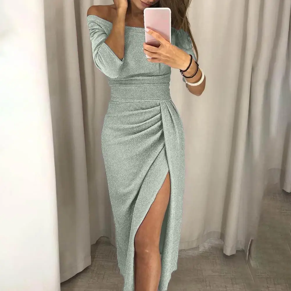 Christmas Elegant Dresses For New Year 2022 Luxury Solid Color Tight Waist Sexy Off Shoulder Glitter Ruched Thigh Slit Dress fo
Christmas Elegant Dresses For New Year 2022 Luxury Solid Color Tight Waist Sexy Off Shoulder Glitter Ruched Thigh Slit Dress fo