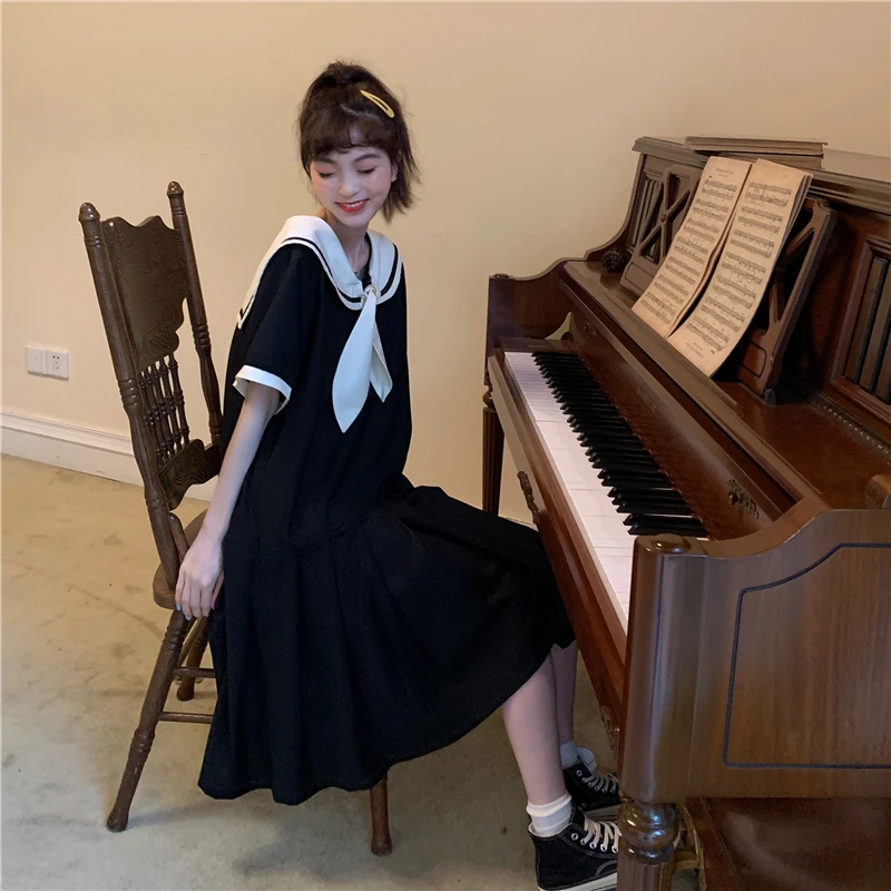 Preppy Style Short Sleeve Dress Women Sailor Collar Patchwork Leisure Womens Japanese Style Slim Mini Dresses
Preppy Style Short Sleeve Dress Women Sailor Collar Patchwork Leisure Womens Japanese Style Slim Mini Dresses