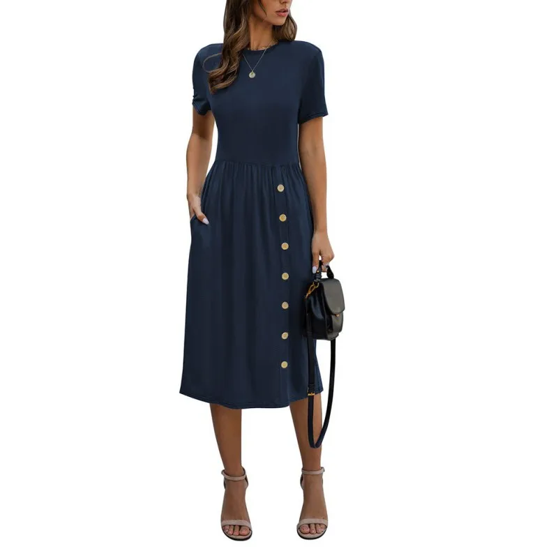 Spring And Summer Solid Color Button Casual Women Knitted Dress
Spring And Summer Solid Color Button Casual Women Knitted Dress