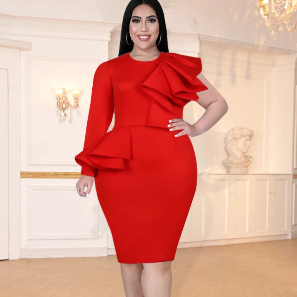ONTINVA Plus Size Dresses Long Sleeve Autumn Women O Neck Ruffles Bodycon Knee Length Peplum Dress for Ladies Event Party 2021
ONTINVA Plus Size Dresses Long Sleeve Autumn Women O Neck Ruffles Bodycon Knee Length Peplum Dress for Ladies Event Party 2021