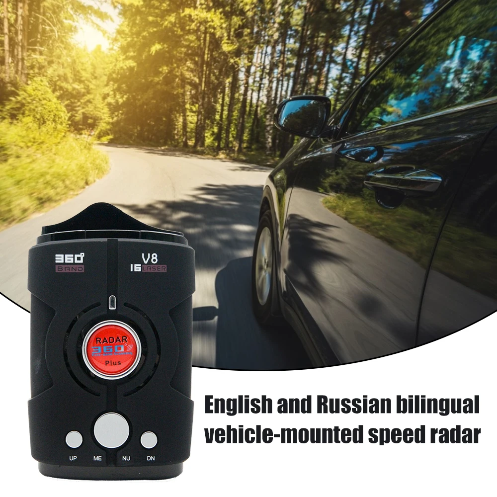 

V8 Radar Detector English Russian Auto 360 Degree Vehicle Speed Voice Alert Alarm Warning 16 Band LED Display For GPS Navigator