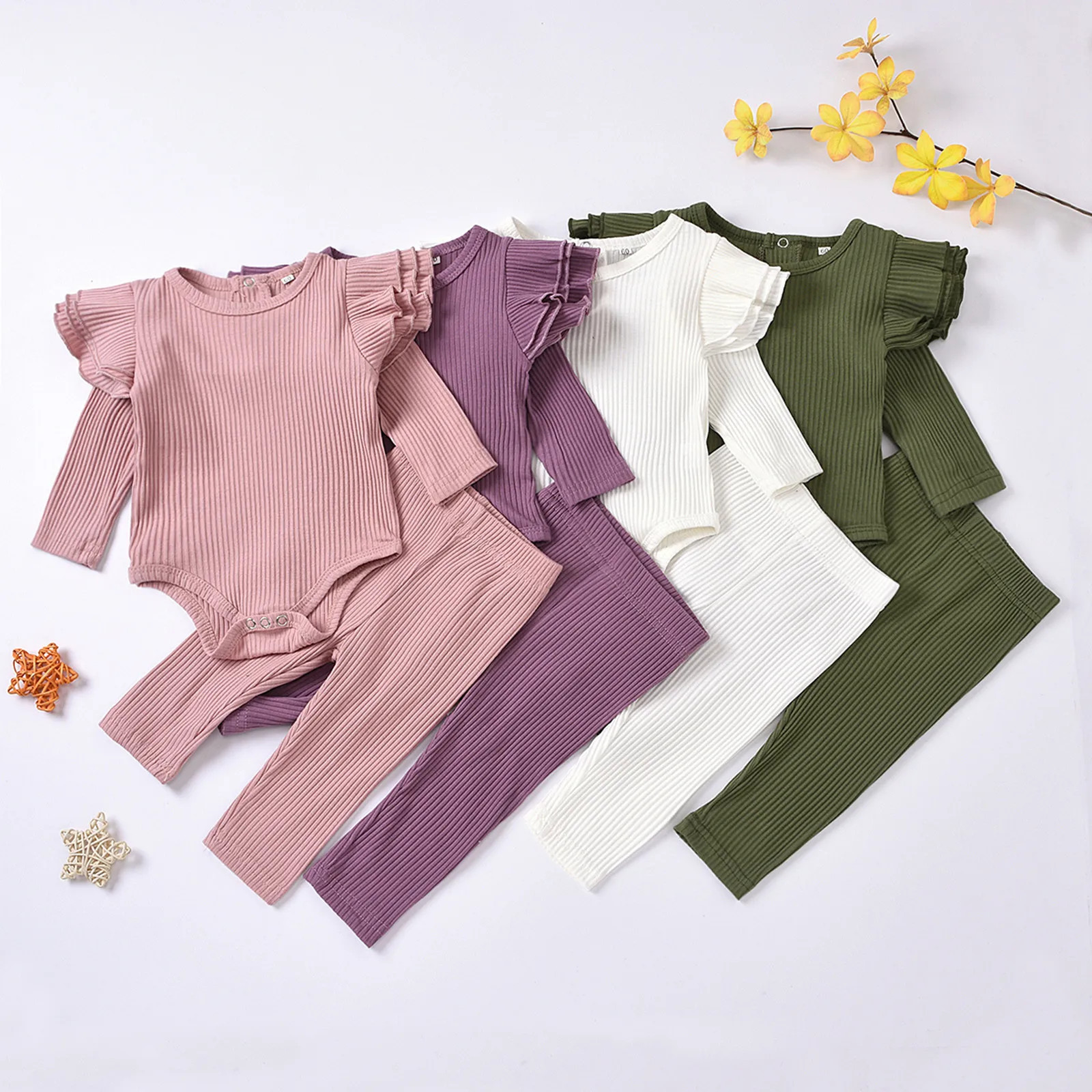 Baby Girls Long Sleeve Bodysuit+Pants Set Newborn Infant Solid Color Stripe Knitted Romper Tops+Pants Sets Outfits
Baby Girls Long Sleeve Bodysuit+Pants Set Newborn Infant Solid Color Stripe Knitted Romper Tops+Pants Sets Outfits