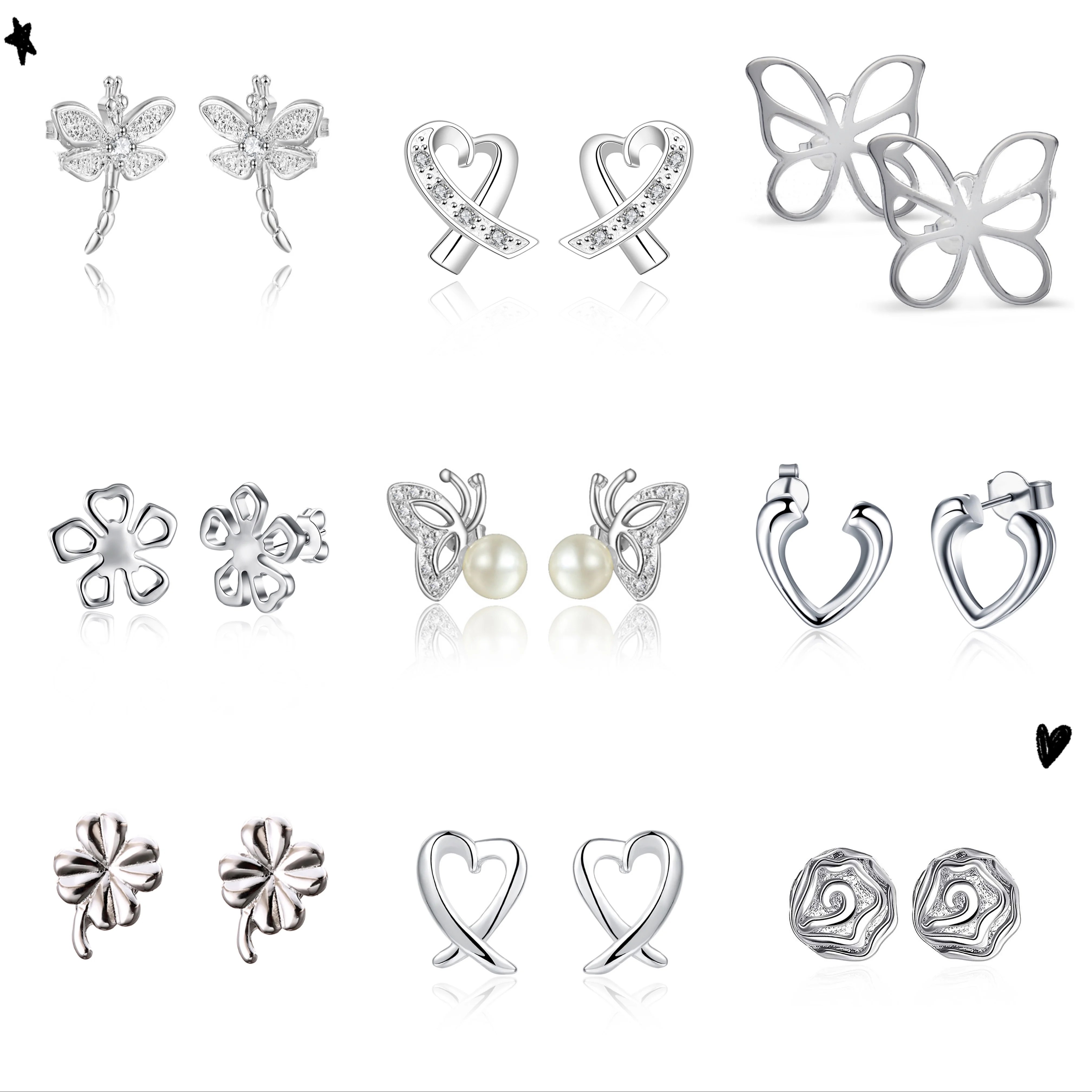 Женские серьги-гвоздики серебряного цвета в виде капли/сердца/розы/бабочки
Женские серьги-гвоздики серебряного цвета в виде капли/сердца/розы/бабочки