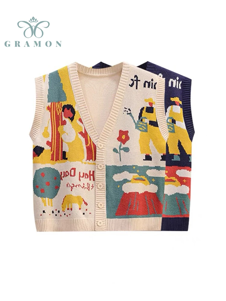 Knit Vest Woman Spring Autumn New Harajuku Fashion Japan Style Single Breasted Oversize Knitted V-neck Female Waistcoat Sweater
Knit Vest Woman Spring Autumn New Harajuku Fashion Japan Style Single Breasted Oversize Knitted V-neck Female Waistcoat Sweater
