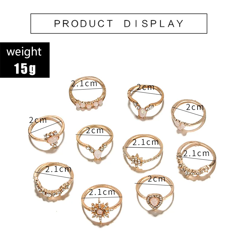 10 Pieces/set Retro Punk Golden Temperament Starry Sky Water Drop Diamond Protein Alloy Ring Geometric Female Ring Party Jewelry
10 Pieces/set Retro Punk Golden Temperament Starry Sky Water Drop Diamond Protein Alloy Ring Geometric Female Ring Party Jewelry
