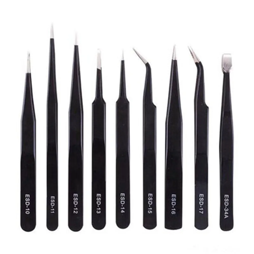 10pcs Esd Tweezers Tool Set High Precision Antistatic Tip Curved Straight Nipper Repair Tool Kit Steel Eyebrow Tweezers
10pcs Esd Tweezers Tool Set High Precision Antistatic Tip Curved Straight Nipper Repair Tool Kit Steel Eyebrow Tweezers