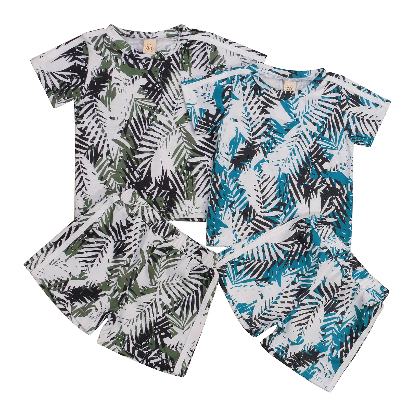 2 Pieces Kids Suit Set, Boys Leaf Print Round Neck Short Sleeve T-Shirt+ Short Pants for Summer, Green/Blue, 0-3 Years
2 Pieces Kids Suit Set, Boys Leaf Print Round Neck Short Sleeve T-Shirt+ Short Pants for Summer, Green/Blue, 0-3 Years