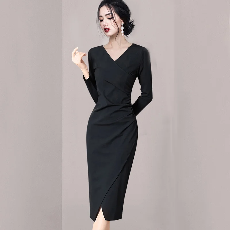 Black Maxi Dress Women's Autumn Clothing 2021 New Long Sleeve V-neck Waist Slimming Temperament Sheath Split Skirt
Black Maxi Dress Women's Autumn Clothing 2021 New Long Sleeve V-neck Waist Slimming Temperament Sheath Split Skirt