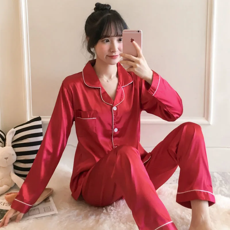 New Home Clothes for Girl Solid Long Pyjamas Turn-down Collar Women Sleepwear Plus Size Lingerie Femme Silk Pajamas Set 4XL 5XL
New Home Clothes for Girl Solid Long Pyjamas Turn-down Collar Women Sleepwear Plus Size Lingerie Femme Silk Pajamas Set 4XL 5XL