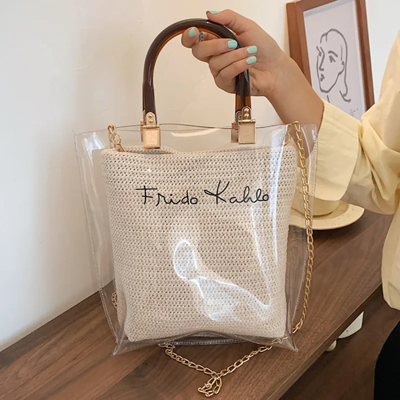 PVC Transparent Hand Bags for Women New Summer Beach Straw Shoulder Handbag Weave Letter Tote Bag Female Chain Crossbody Set Bag
PVC Transparent Hand Bags for Women New Summer Beach Straw Shoulder Handbag Weave Letter Tote Bag Female Chain Crossbody Set Bag