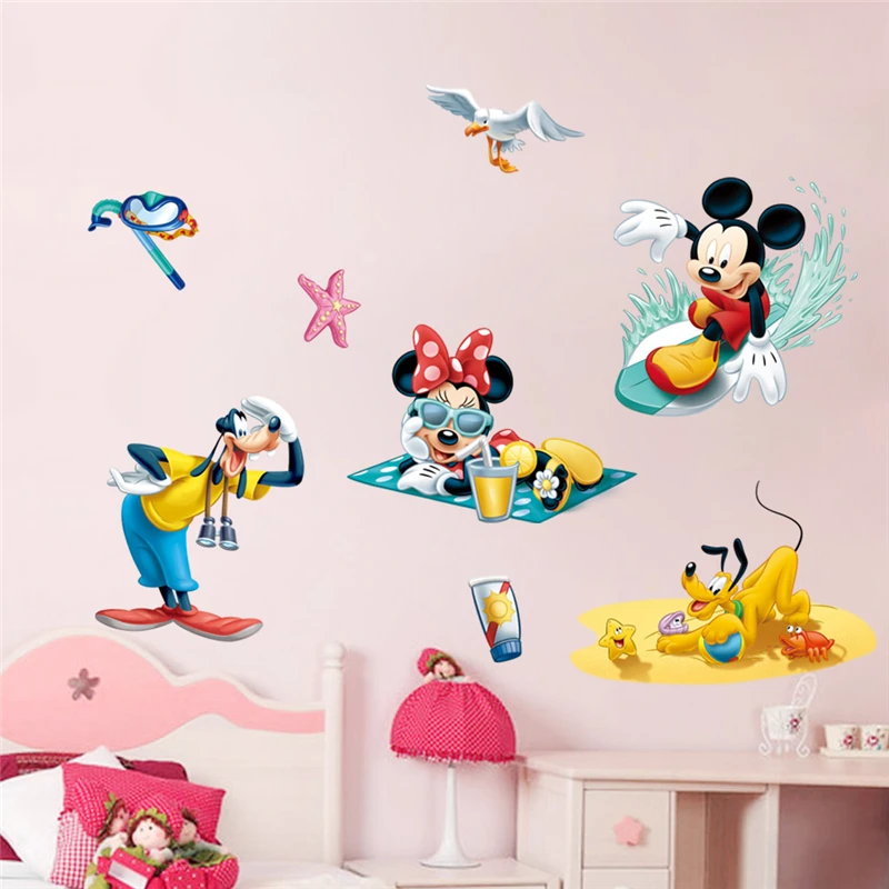 Cartoon Mickey Minnie Mouse Goofy Pluto Wall Decals Kids Rooms Baby Home Decor Disney Stickers Diy Posters Pvc Mural Art | Дом и сад