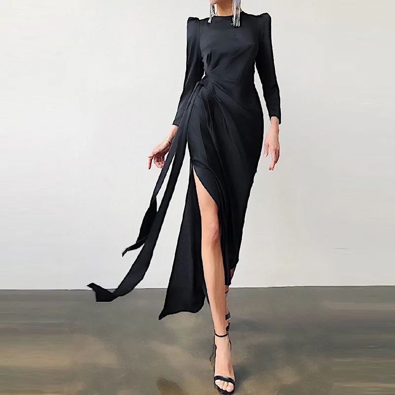 Sexy and Elegant High Waist Slit Dresses Urban Women Long Sleeve Bandage Folds Party Banquet Dresses Formal Clothing Chic Wear
Sexy and Elegant High Waist Slit Dresses Urban Women Long Sleeve Bandage Folds Party Banquet Dresses Formal Clothing Chic Wear