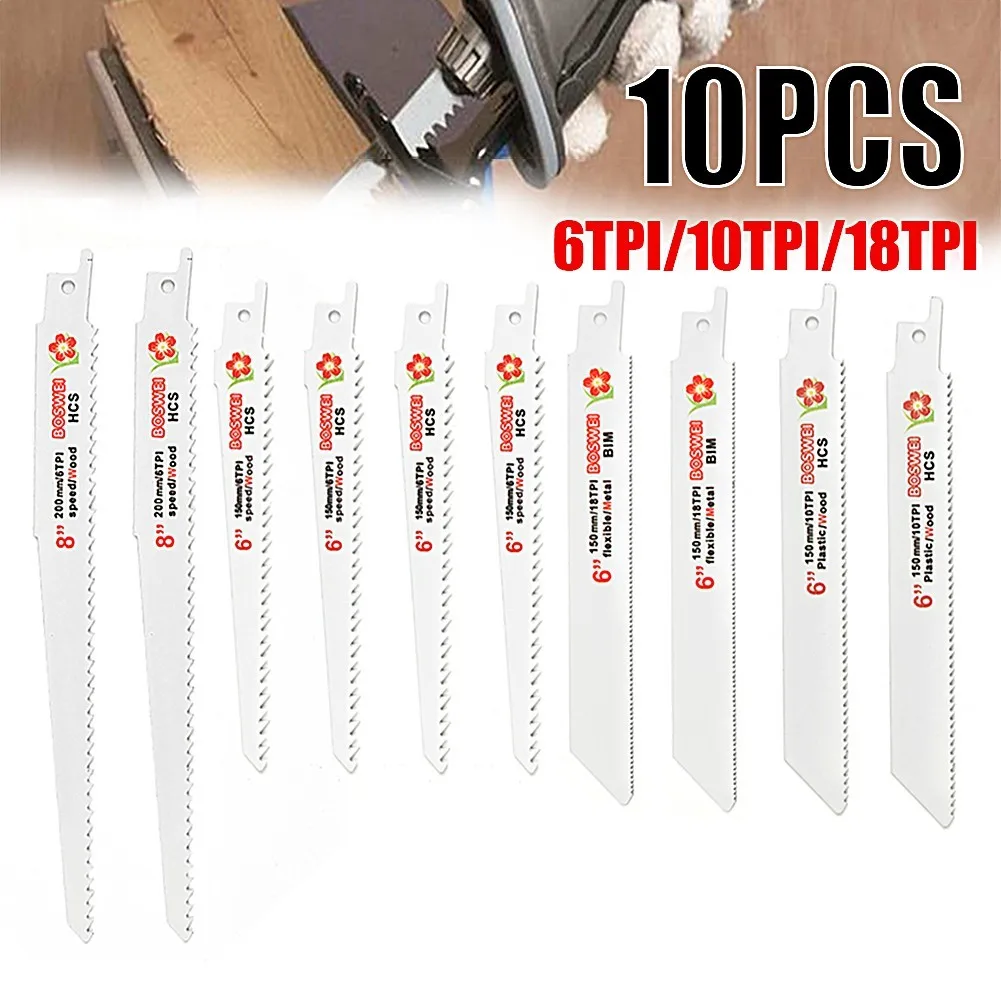 10Pcs 6\" 8\" Reciprocating Saw Blades Set Wood Metal Sheet Pipe Blades 6T 10T 18T Hand Saw For Cutting Metal Wood Saber Jig Saw
10Pcs 6\" 8\" Reciprocating Saw Blades Set Wood Metal Sheet Pipe Blades 6T 10T 18T Hand Saw For Cutting Metal Wood Saber Jig Saw