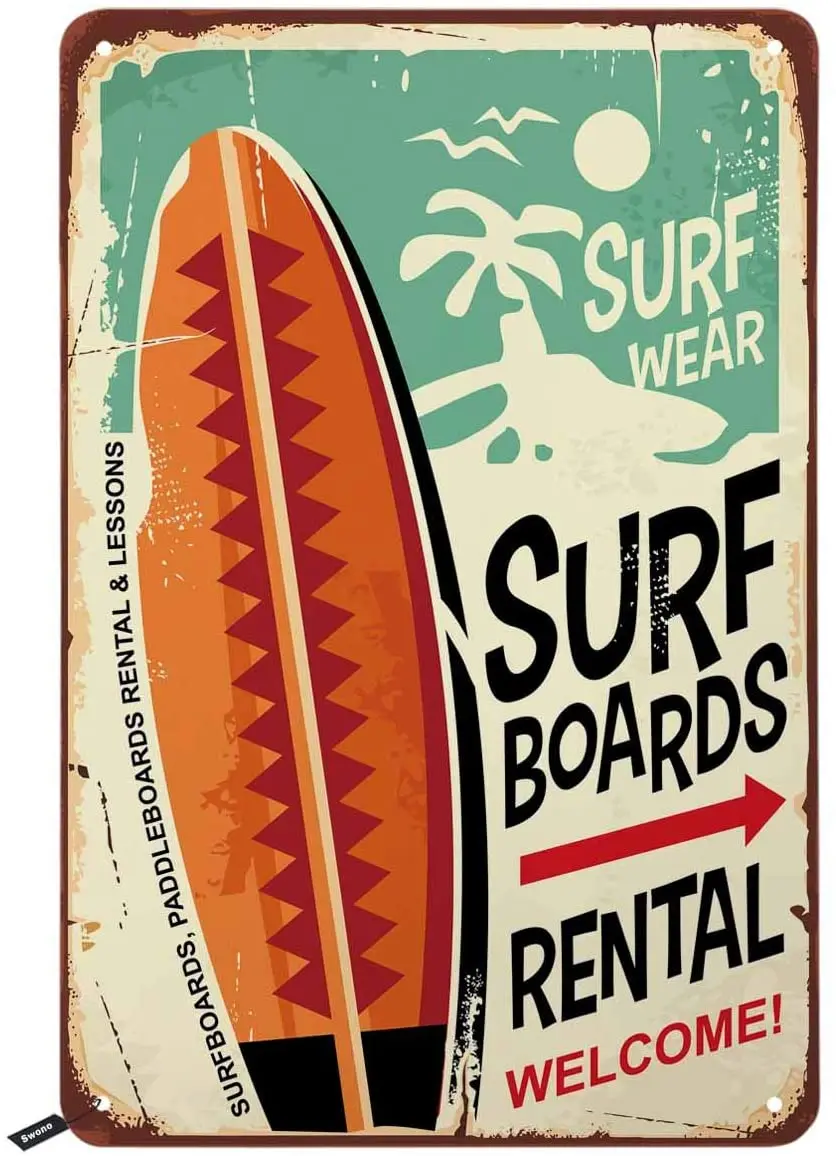 

Surf Boards Tin Signs,Surf Wear Rental Welcome Vintage Metal Tin Sign for Men Women,Wall Decor for Bars,Restaurants,Cafes Pubs