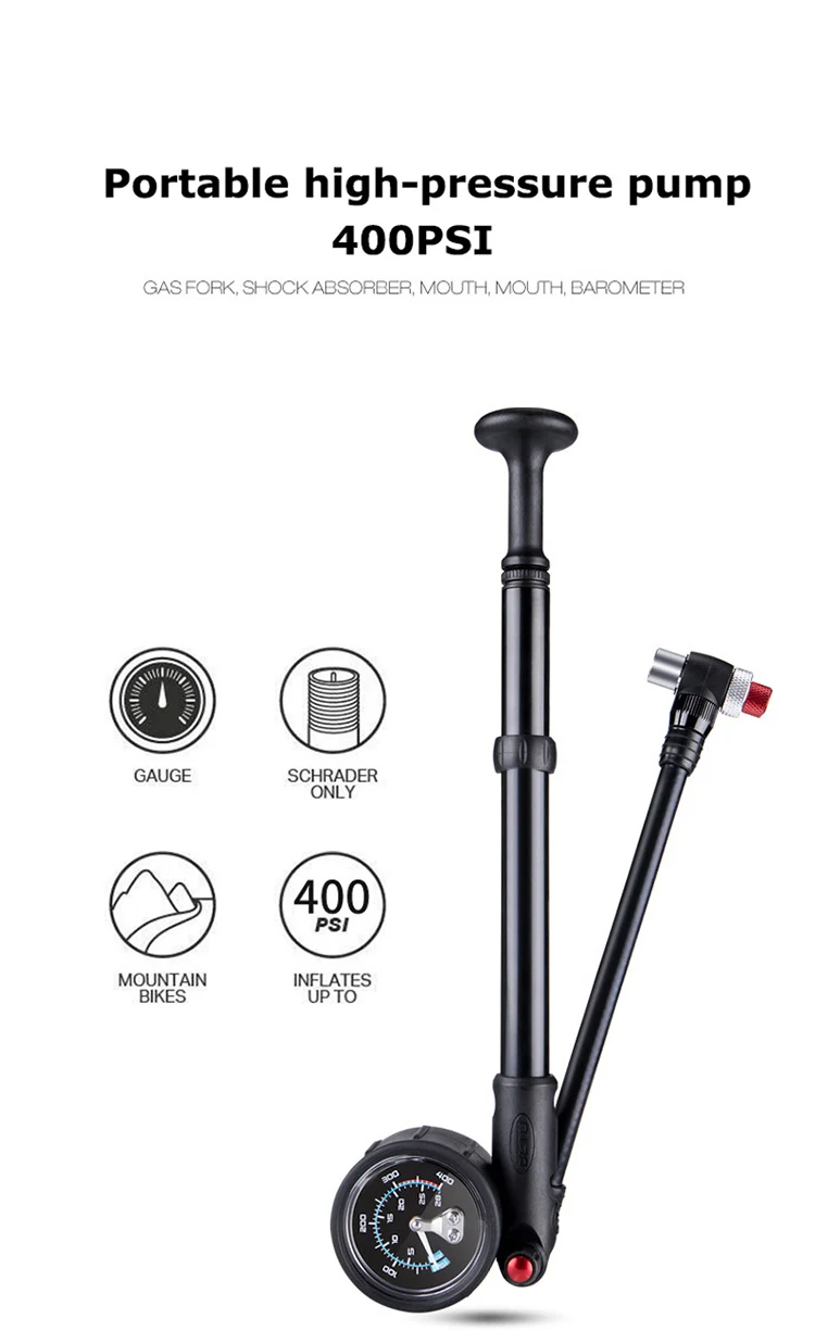 Bicycle Pump 400PSI High-pressure Bike Air Shock Pump with Lever & Gauge for Fork & Rear Suspension Tire Air Inflator Valve
Bicycle Pump 400PSI High-pressure Bike Air Shock Pump with Lever & Gauge for Fork & Rear Suspension Tire Air Inflator Valve