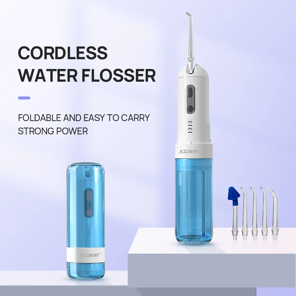 

AZDENT Portable Oral Irrigator USB Charger 4 Mode Cordless Water Dental Flosser Nasal Washer Tooth Cleaner Floss 200ml+5 Jet Tip