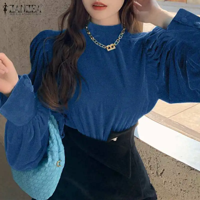 2022 Oversized Fashion OL Women Velvet Blouse Shirts ZANZEA Spring Autumn Puff Sleeve Turtleneck Tops Tunic Casual Solid Blusa
2022 Oversized Fashion OL Women Velvet Blouse Shirts ZANZEA Spring Autumn Puff Sleeve Turtleneck Tops Tunic Casual Solid Blusa