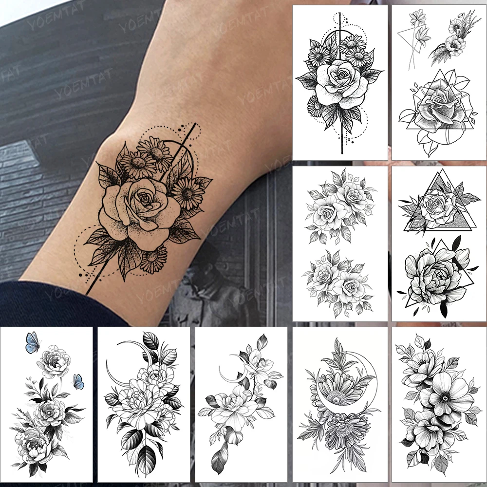Waterproof Temporary Tattoo Sticker Ladies Tatto Sunflower Rose Flower Dot Line Flash Tatoo Thigh Arm Leg Men Children Tattoos
Waterproof Temporary Tattoo Sticker Ladies Tatto Sunflower Rose Flower Dot Line Flash Tatoo Thigh Arm Leg Men Children Tattoos