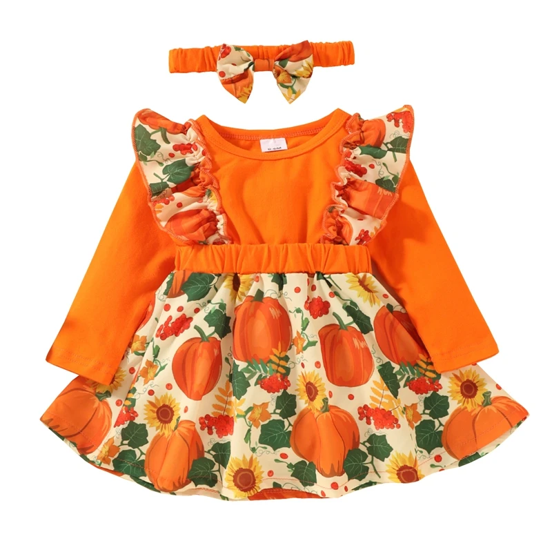 Baby Girls 2Pcs Halloween Outfits Long Sleeve Pumpkin Print Ruffle Dress with Headband
Baby Girls 2Pcs Halloween Outfits Long Sleeve Pumpkin Print Ruffle Dress with Headband