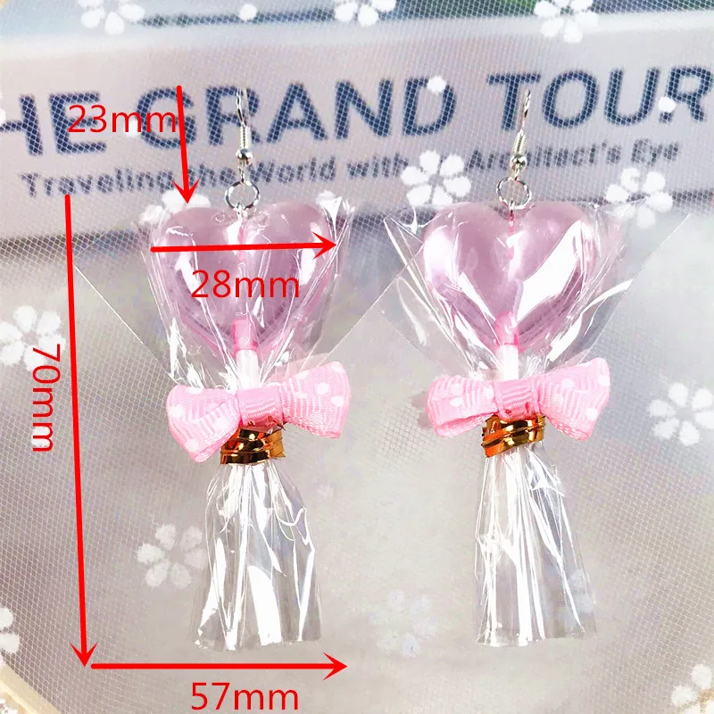 

1pair Cute Women Drop Earrings Flatback Resin Heart Lollipops Jelly color Candy Dangle Earrings Jewelry for Children and Woman