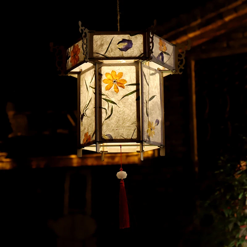 Бумажный светящийся портативный фонарь в китайском стиле ретро дворец цветок