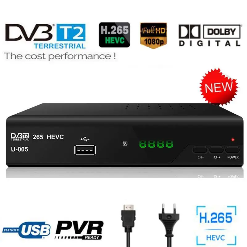 Европейский DVB T2 EAC3 Plus цифровой ТВ приемник конвертер коробка тюнер H.265 HEVC Декодер
