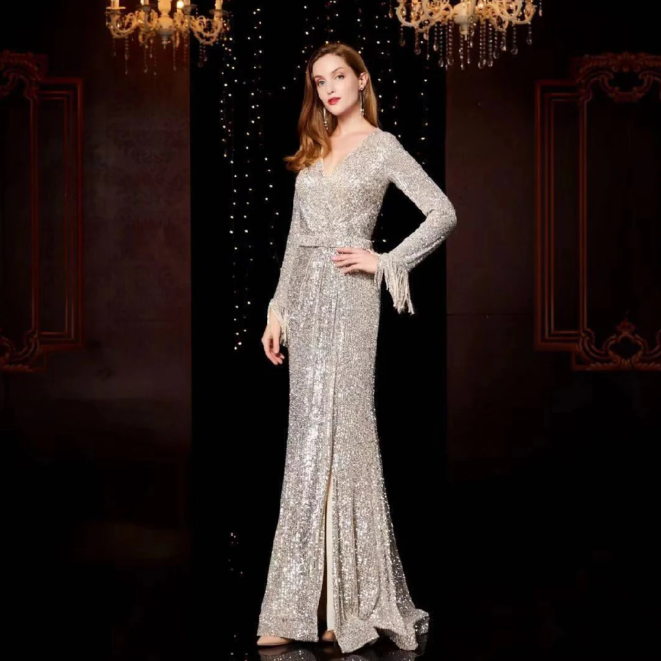 Lakshmigown Luxury Silver Long Sleeves Evening Dresses 2021 Vestito da Donna Elegant Dubai Women Formal Mermaid Prom Party Gown
Lakshmigown Luxury Silver Long Sleeves Evening Dresses 2021 Vestito da Donna Elegant Dubai Women Formal Mermaid Prom Party Gown