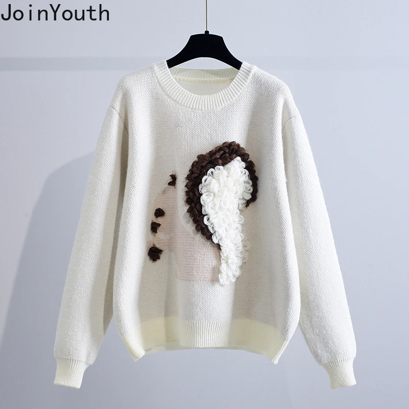

Тяжелая промышленность мультфильм белка жаккардовый свитер для женщин осень зима Корейская Свободная верхняя одежда пуловер вязаные топы