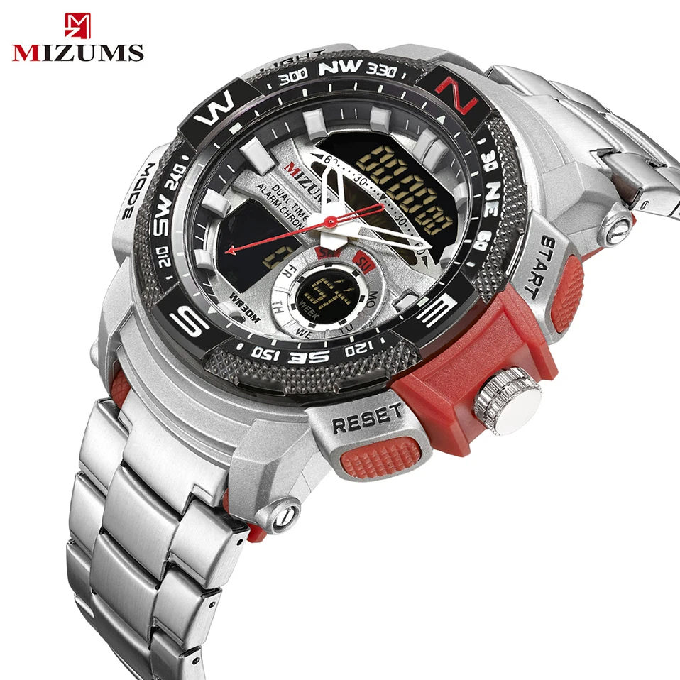 MIZUMS Mens Sport Watches Luxury Quartz Watch Steel Strap Waterproof Military Digital Wrist Clock Relogio Masculino | Наручные часы