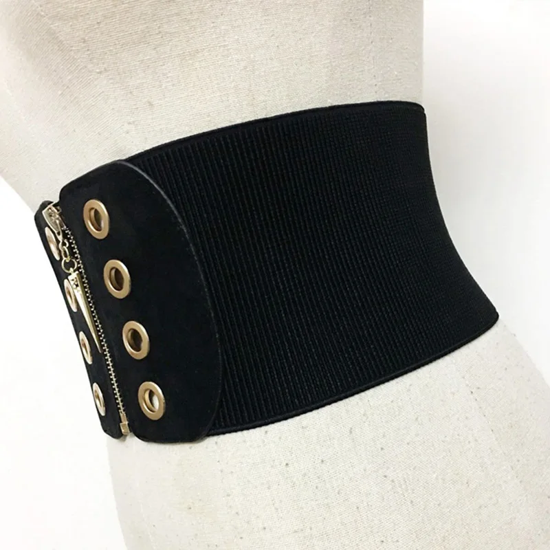 IVRESSE Wide Belt For Women Elastic Zipper Patchwork High Waist Slim Belts Spring Fashion 2019 Female Cummerbund | Аксессуары для