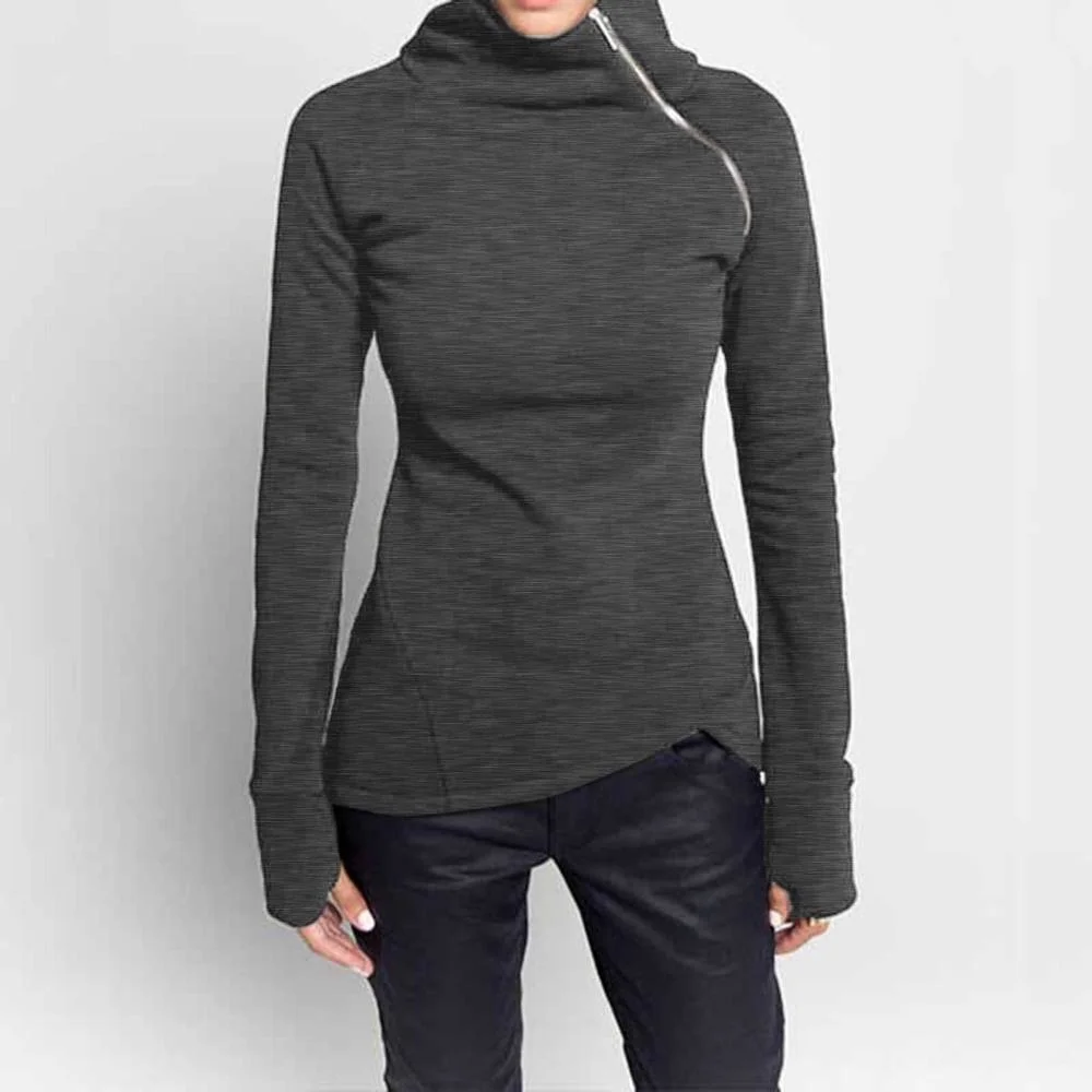 Spring Autumn Casual Solid Hoodies Women Long Sleeve Turtleneck Zipper Sweatshirts Female Irregular Tops 2021
Spring Autumn Casual Solid Hoodies Women Long Sleeve Turtleneck Zipper Sweatshirts Female Irregular Tops 2021