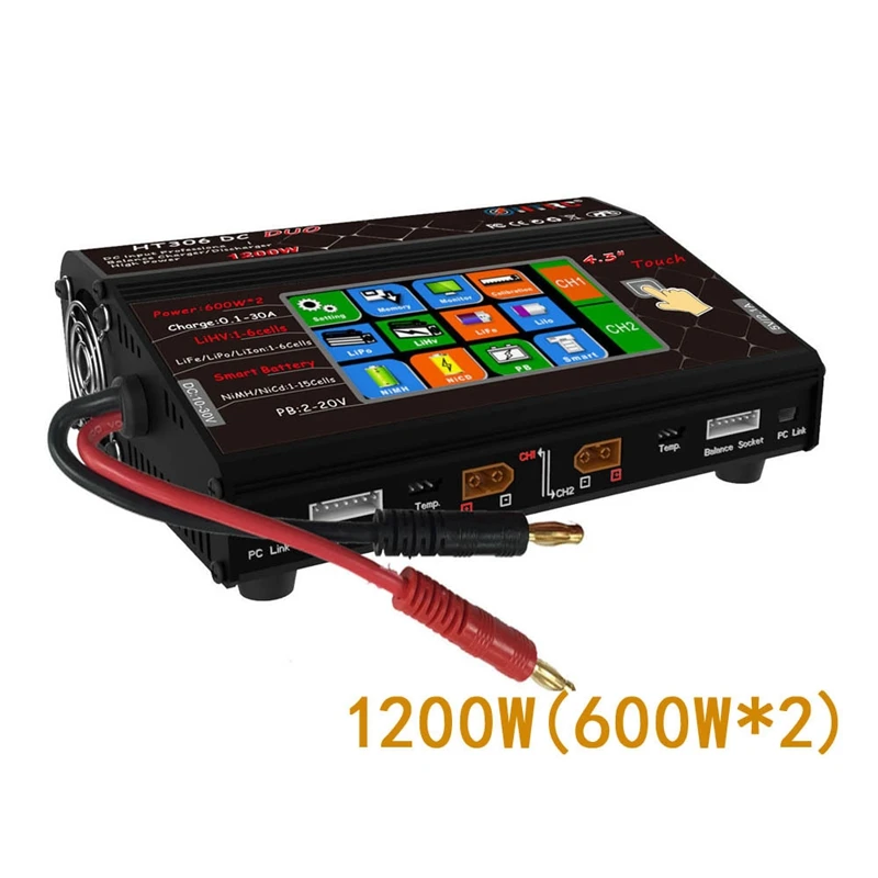 HTRC RC Balance Charger HT306 600Wx2 30Ax2 Dual Port 4.3 Inch Color LCD Press Screen for Lilon/LiPo/LiFe/LiHV Battery
HTRC RC Balance Charger HT306 600Wx2 30Ax2 Dual Port 4.3 Inch Color LCD Press Screen for Lilon/LiPo/LiFe/LiHV Battery