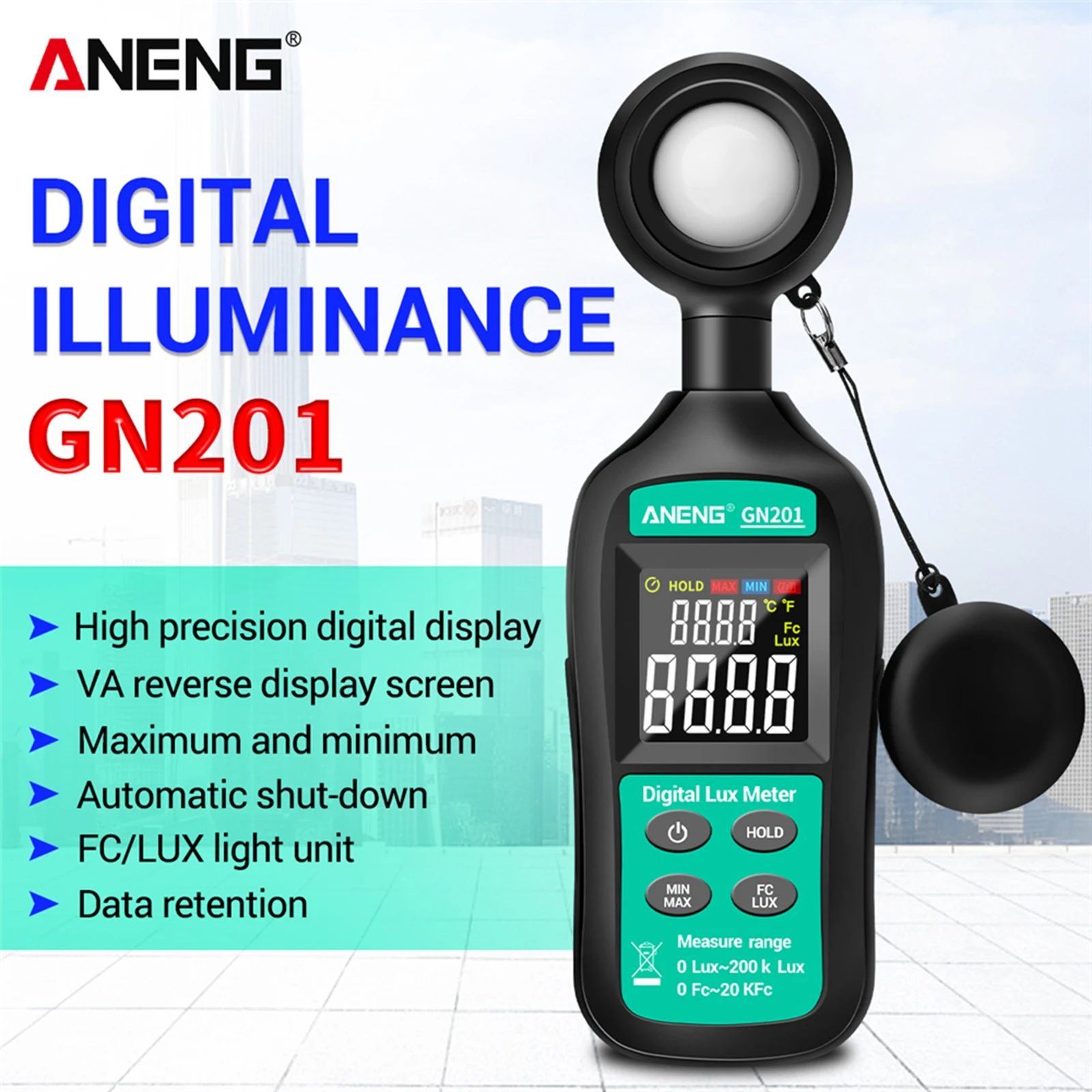 GN201 Illuminance Meter Portable Digital Light Meter 200,000 LUX Pocket Photometer Tester LCD Illuminometer Enviromental Testing
GN201 Illuminance Meter Portable Digital Light Meter 200,000 LUX Pocket Photometer Tester LCD Illuminometer Enviromental Testing