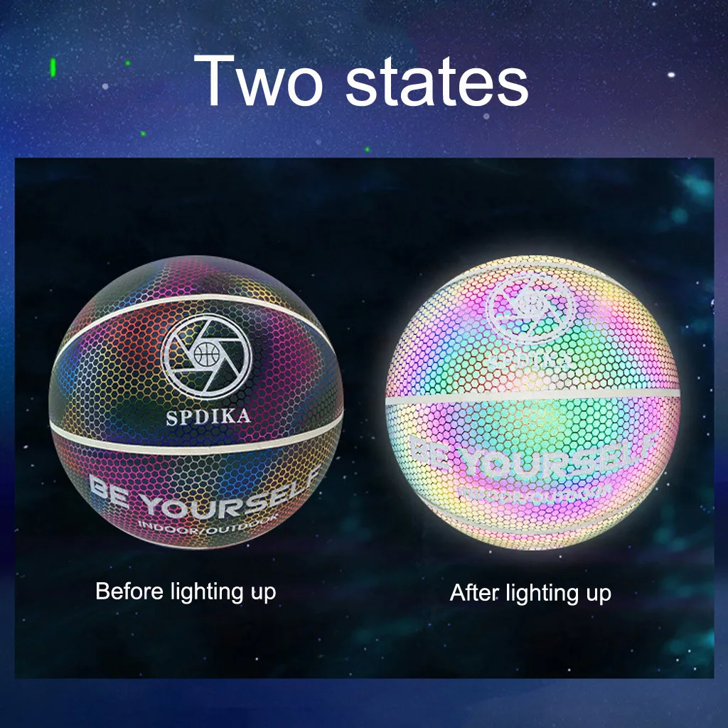 Size 7 Luminous Basketball Ball Holographic Reflective Lighted Flash Ball PU Wear-Resistant Glowing Basketball Night Sports Game
Size 7 Luminous Basketball Ball Holographic Reflective Lighted Flash Ball PU Wear-Resistant Glowing Basketball Night Sports Game