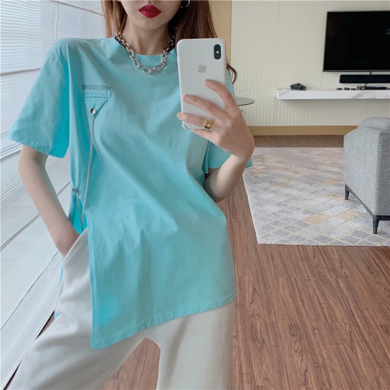 Women Summer Solid Color Short Sleeved T-shirt Split Mid-Length Printed Irregular T Shirt Top Fashion All-Matching Tee
Women Summer Solid Color Short Sleeved T-shirt Split Mid-Length Printed Irregular T Shirt Top Fashion All-Matching Tee