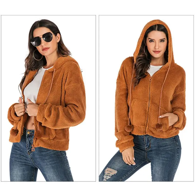 Womens Winter Plush Long Sleeve Hooded Jacket Zipper Front Solid Color Faux Fleece Warm Coat Loose Drawstring Sweatshirt with Po
Womens Winter Plush Long Sleeve Hooded Jacket Zipper Front Solid Color Faux Fleece Warm Coat Loose Drawstring Sweatshirt with Po