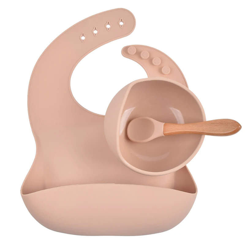 Baby Silicone Bowl Bibs Set Non-slip Children's Suction Plate Wooden Handle Silicone Spoon Bibs Dishes Baby Feeding Tableware
Baby Silicone Bowl Bibs Set Non-slip Children's Suction Plate Wooden Handle Silicone Spoon Bibs Dishes Baby Feeding Tableware