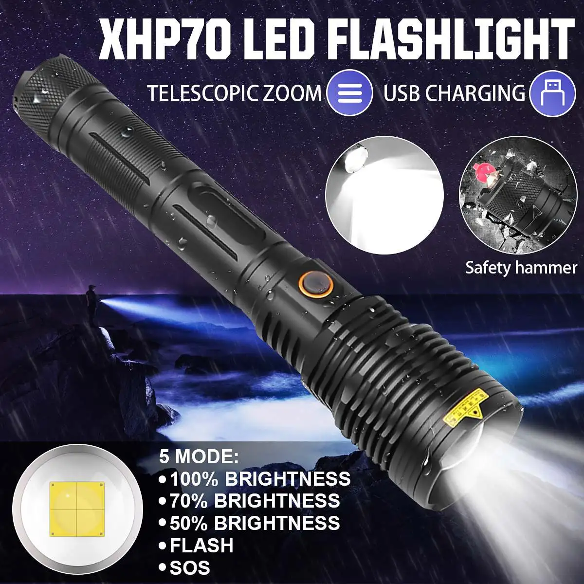 Супермощный светодиодный фонарик XHP70, 250000 люмен, тактический фонарь с USB-зарядкой, водонепроницаемый Ультраяркий фонарь для кемпинга
Супермощный светодиодный фонарик XHP70, 250000 люмен, тактический фонарь с USB-зарядкой, водонепроницаемый Ультраяркий фонарь для кемпинга