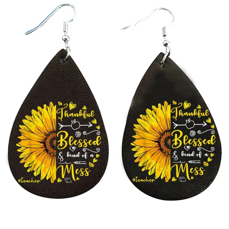 Earrings Thankful Blessed And Kind Of A Mess Teacher Sunflower Mousepad Leather Teardrop Earrings
Earrings Thankful Blessed And Kind Of A Mess Teacher Sunflower Mousepad Leather Teardrop Earrings