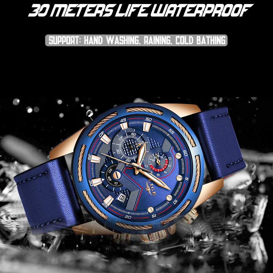 Подарок LIGE часы для мужчин модные спортивные кварцевые кожа s лучший бренд класса