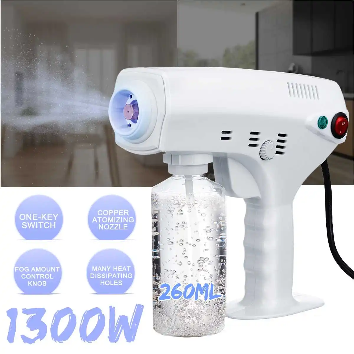 1300W Blue Light Nano Steam Gun CE Household Portable Wireless Sprayer Machine Atomizing Fogger Disinfection Sprayer Gun
1300W Blue Light Nano Steam Gun CE Household Portable Wireless Sprayer Machine Atomizing Fogger Disinfection Sprayer Gun