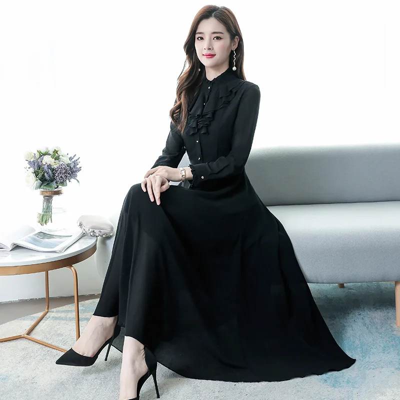 2020 new popular spring dress solid color chiffon dress with thin belly and long temperament long skirt
2020 new popular spring dress solid color chiffon dress with thin belly and long temperament long skirt