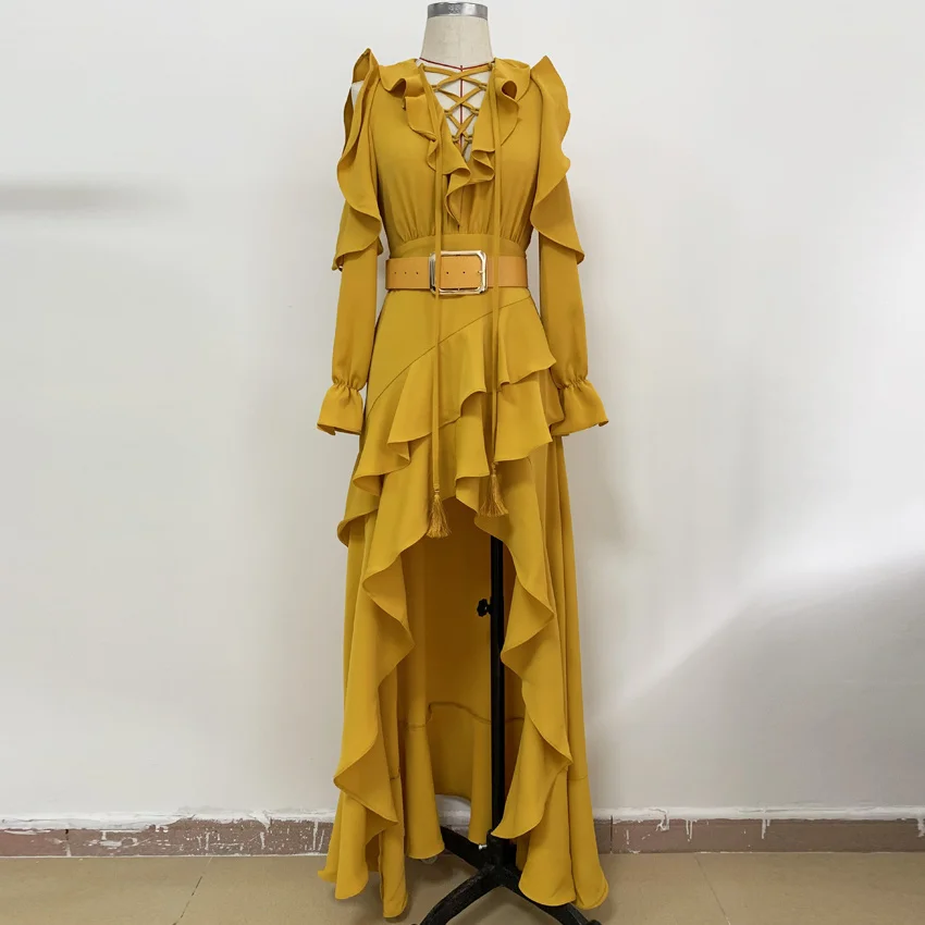 HIGH QUALITY 2021 Designer Runway Maxi Dress Women's Long Sleeve Shoulder Hollow Out Ruffle Dovetail Long Dress
HIGH QUALITY 2021 Designer Runway Maxi Dress Women's Long Sleeve Shoulder Hollow Out Ruffle Dovetail Long Dress