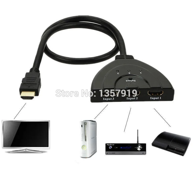 50 шт./лот * 3-портовый HDMI сплиттер sp1080P 3D переключатель 3x1 автоматический 3-в-1-выход